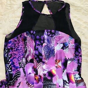 Space Style Concept Black and Purple Graphic Cut Out maxi dress
